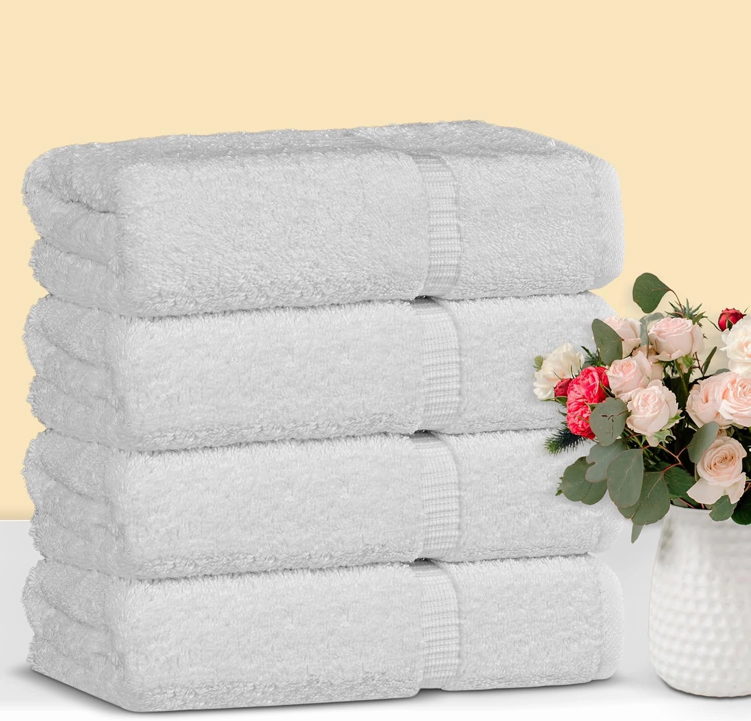 Chakir Turkish Linens 100% Cotton Premium Turkish Towels for Bathroom | 27'' x 54'' (4-Piece Bath Towels - White)