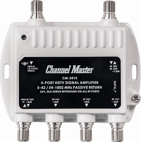 Channel Master Ultra Mini 4 - 4-Port TV Antenna Distribution Amplifier, 8dB gain, Compatible with Non-Amplified TV Antennas, Cable TV and Internet Modems, Increases Signal Strength, Indoor/Outdoor