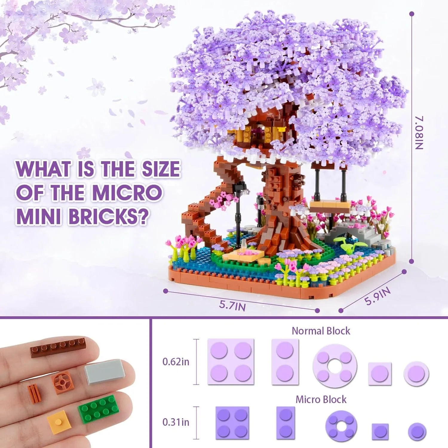 Cherry Blossom Bonsai Tree Micro Building Set, Japanese Sakura Tree House Model Sets, Flowers House Mini Bricks Building Kit, Creative Toys for Kids Adults 14  (2200PCS)