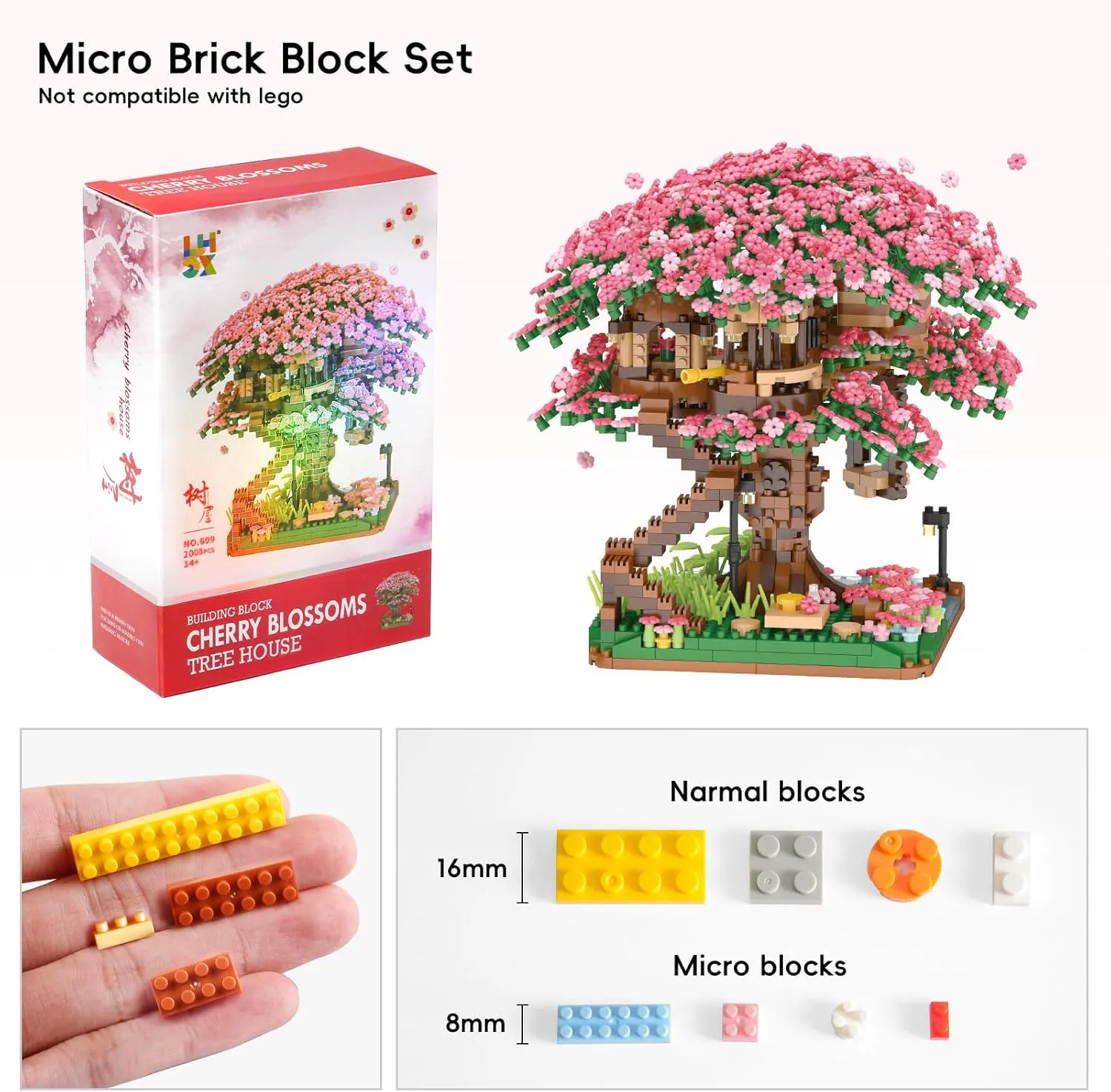 Cherry Blossom Tree Building Set,(2008pcs) Flowers Bonsai Tree Mini Blocks Kit for Adult,Japanese Sakura-Tree House Building Blocks Set,Gift Ideas for Girls 8 10 12 14 