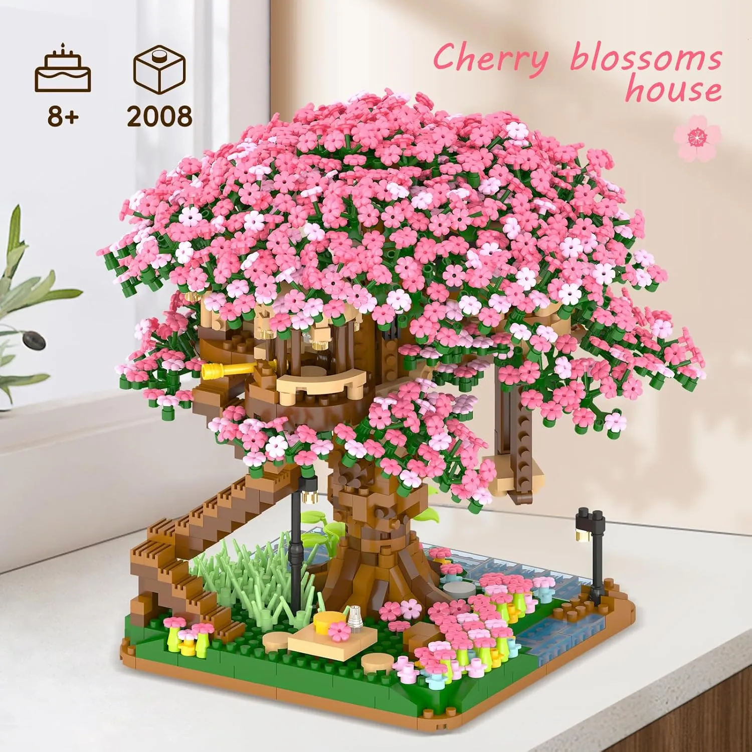 Cherry Blossom Tree Building Set,(2008pcs) Flowers Bonsai Tree Mini Blocks Kit for Adult,Japanese Sakura-Tree House Building Blocks Set,Gift Ideas for Girls 8 10 12 14 