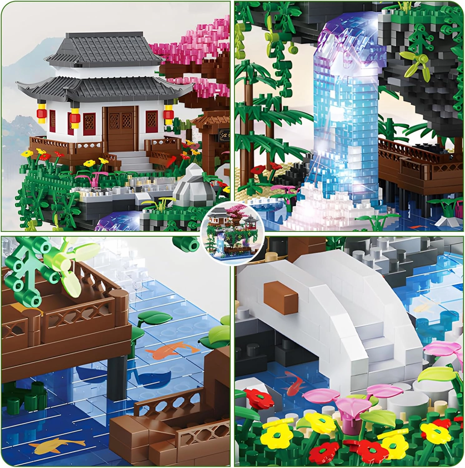 Cherry Blossom Treehouse Micro Mini Building Block Sets Japanese Bonsai Tree House Peach Blossom Pool Architecture Building Model Toy Gift for Adults 3880 Pieces