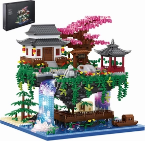 Cherry Blossom Treehouse Micro Mini Building Block Sets Japanese Bonsai Tree House Peach Blossom Pool Architecture Building Model Toy Gift for Adults 3880 Pieces