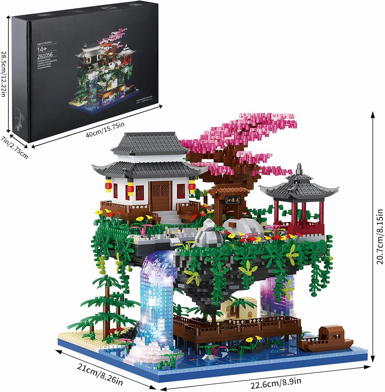 Cherry Blossom Treehouse Micro Mini Building Block Sets Japanese Bonsai Tree House Peach Blossom Pool Architecture Building Model Toy Gift for Adults 3880 Pieces