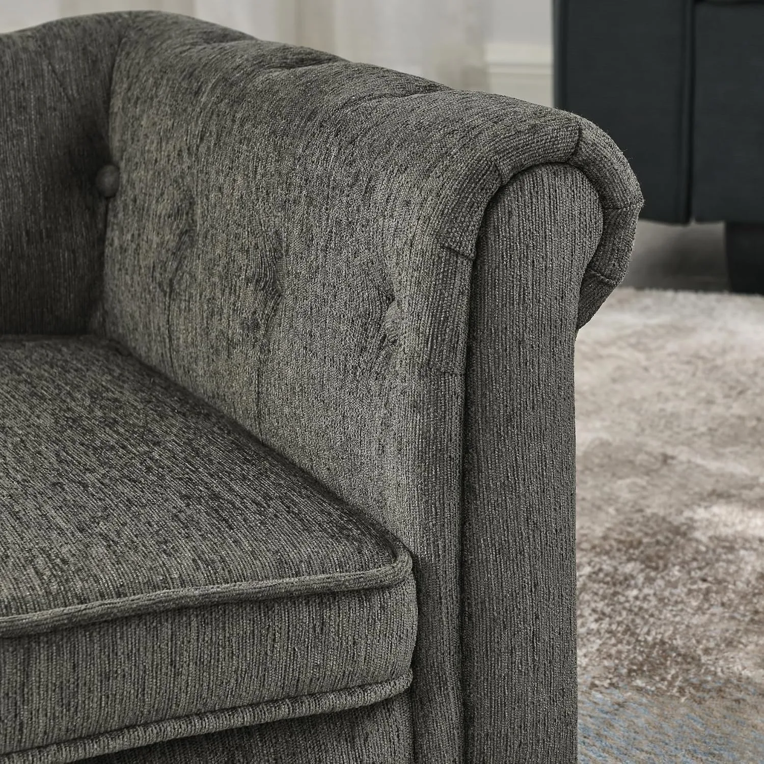 Chesterfield Dog Sofa Bed, 38.9x23.2x13.7 inches, Tufted Linen Couch with Rolled Arms, Grey, Supports 250 lbs (Dark Grey, Chesterfields)