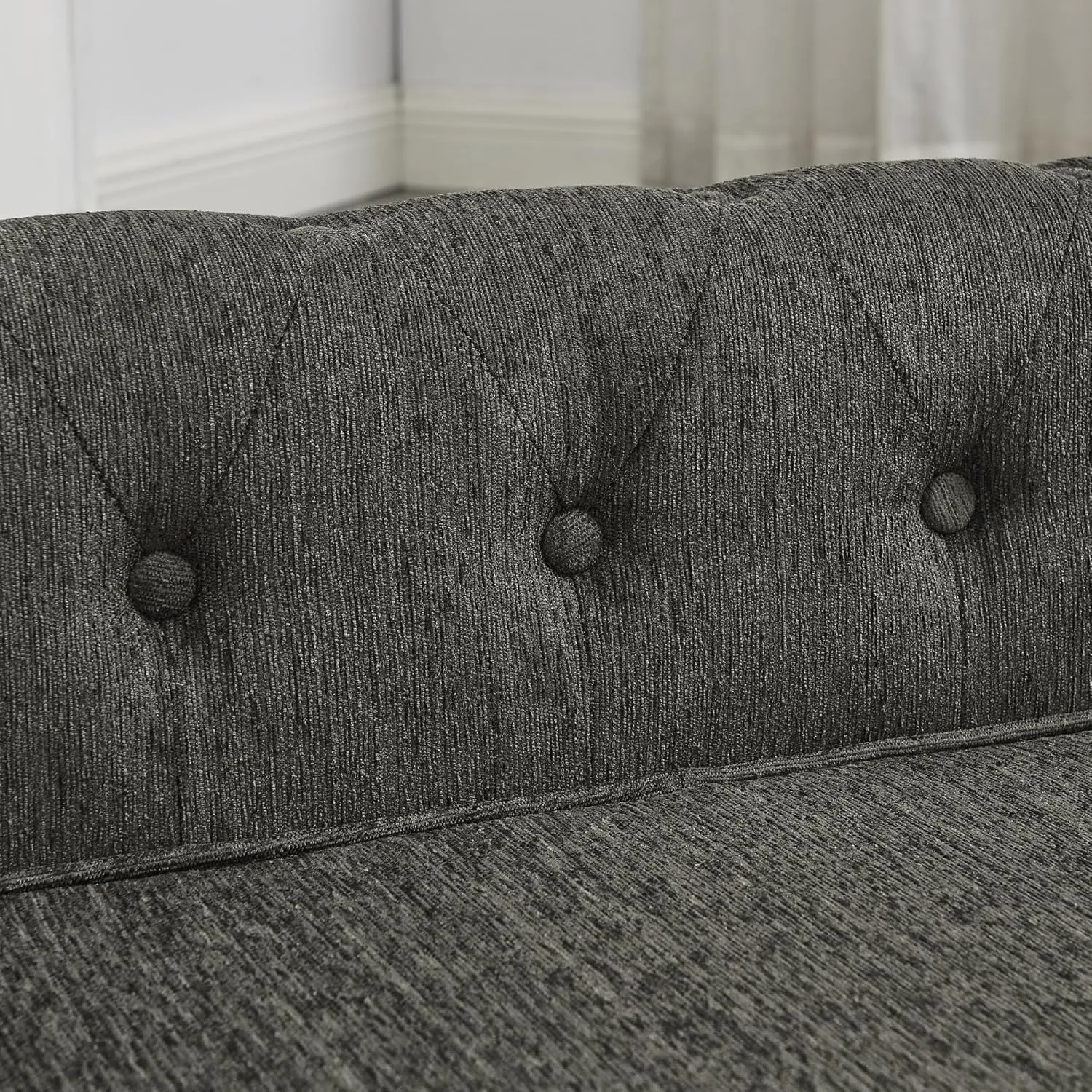 Chesterfield Dog Sofa Bed, 38.9x23.2x13.7 inches, Tufted Linen Couch with Rolled Arms, Grey, Supports 250 lbs (Dark Grey, Chesterfields)