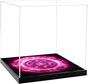 CHILLCASE Magic Array Design Acrylic Clear Display Case with Base Dustproof Display Box Assemble Collectible Showcase for Action Figures, Models PVC Figures（Red,9.8×9.8×9.8 inch