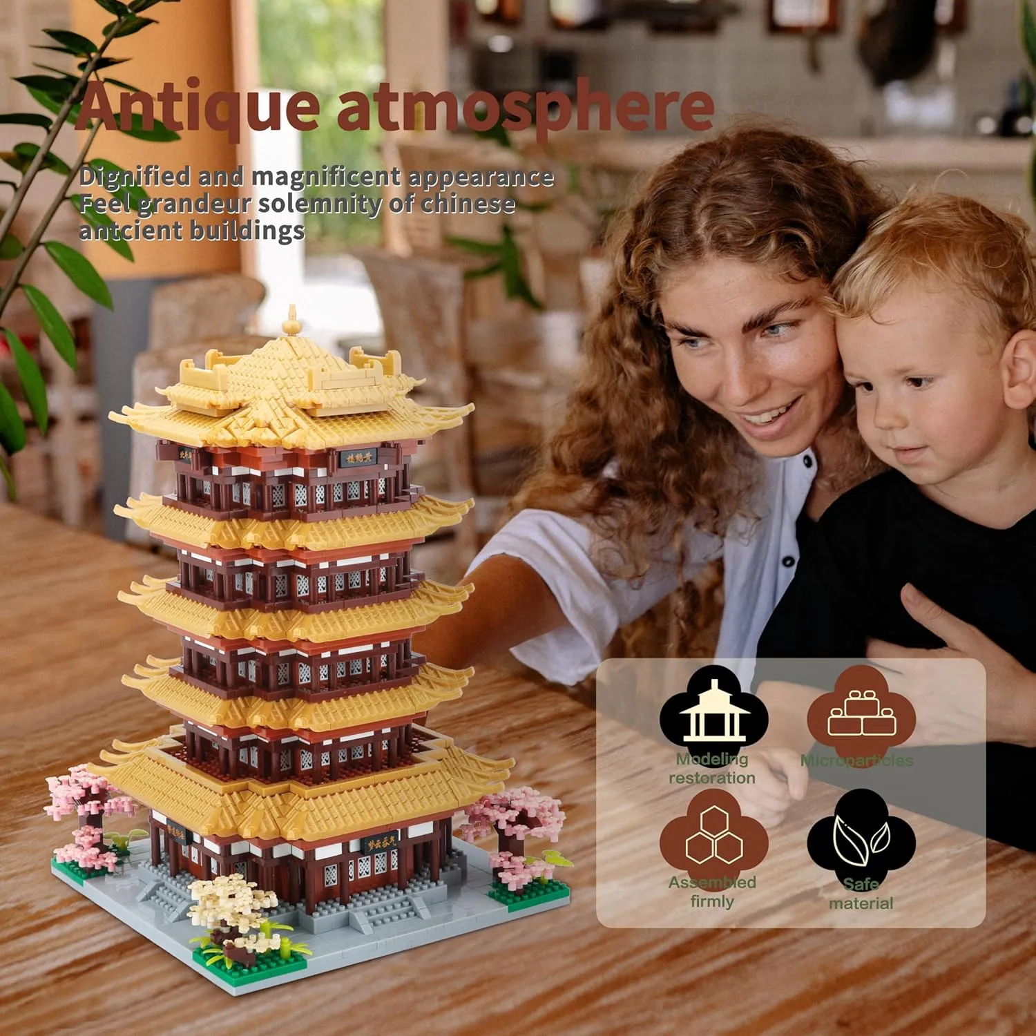 Chinese House Asian Architecture Micro Building Blocks Yellow Crane Tower for Adults - Decorative DIY Toys Gift for Teens Age of 14 
