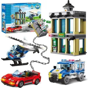 City Police Catch Thief Building Block Set with Cop Car, Bank, Helicopter, Getaway Sports Car, Fun Police Chase Toy for Kids, Best Learning & Roleplay STEM Toy Gift for Boys Girls Ages 6  (625pcs)