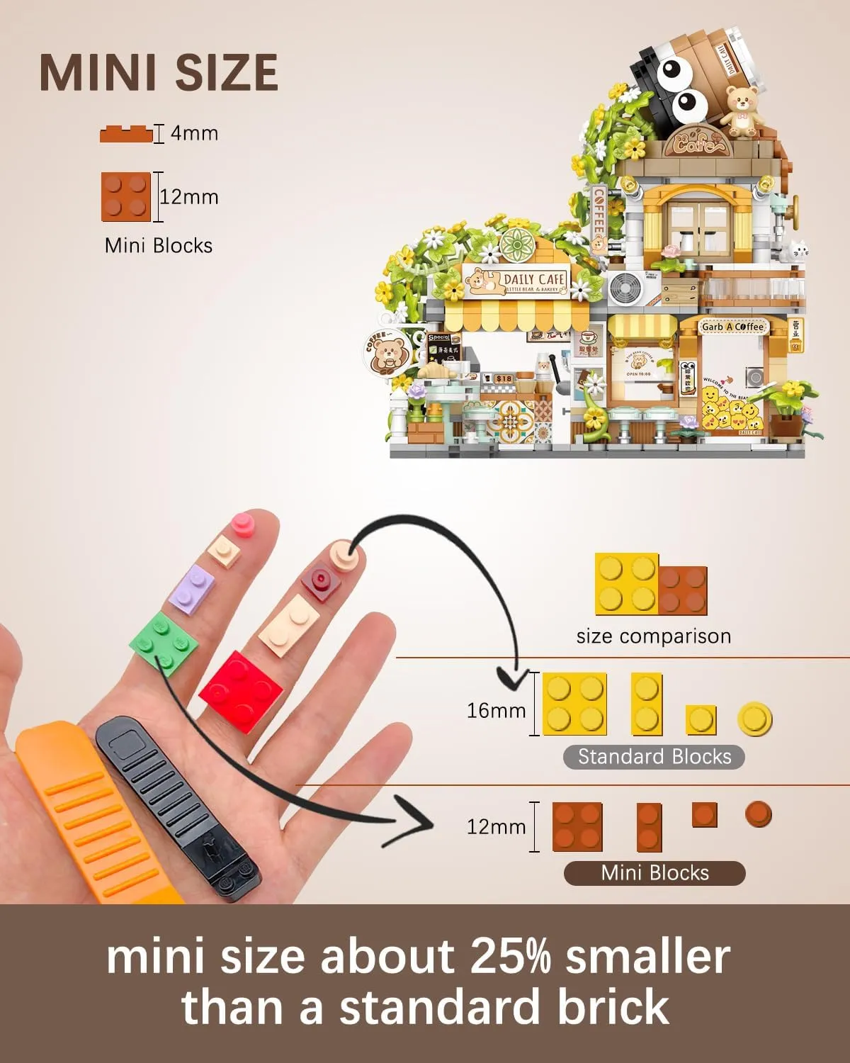 City Street View Bear Coffee Shop Building Blocks Set, MOC Creative Bear Animal Theme House, Simulation Architecture Construction Toy, Gifts Idea for Kids Adults (Mini Blocks 1077 pcs)