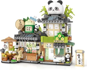 City Tea House Building Blocks Set, Openable Panda Construction Tea Shop Building Toys for Boys Girls Age 8 , 860pcs Mini Bricks