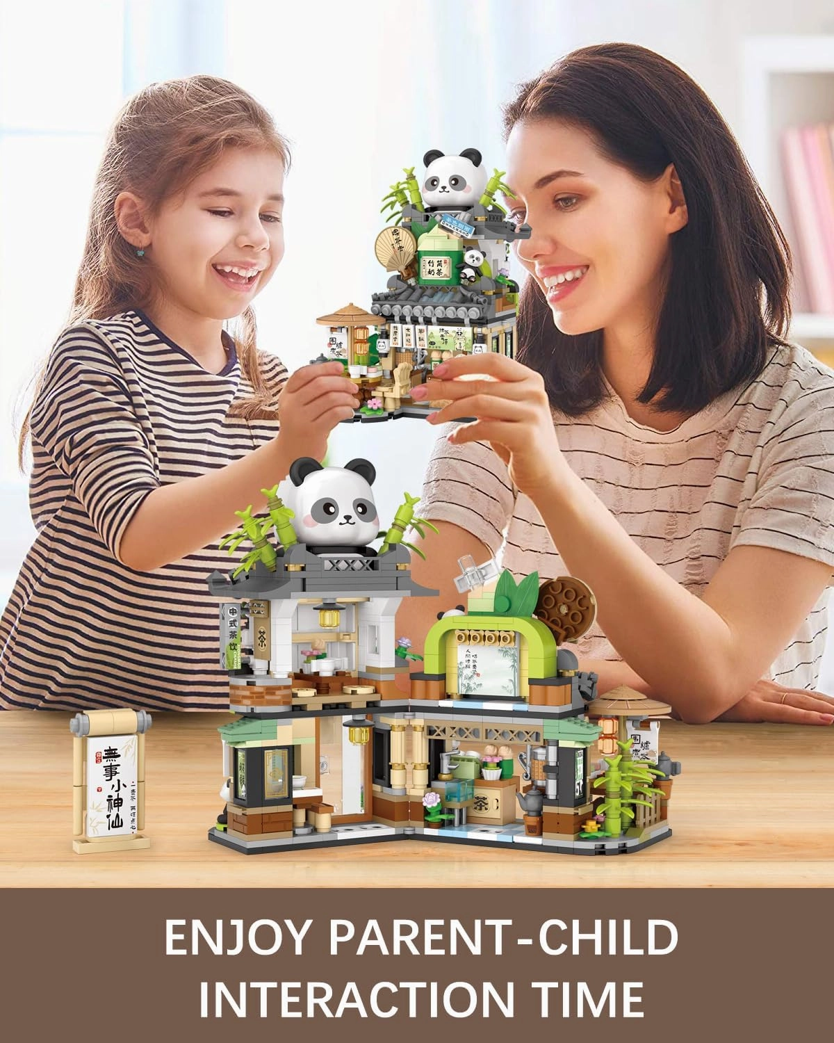 City Street View Panda Tea Shop Building Blocks Set, MOC Creative Panda Animal Theme House, Simulation Architecture Construction Toy, Gifts Idea for Kids Adults (Mini Blocks 860 pcs)
