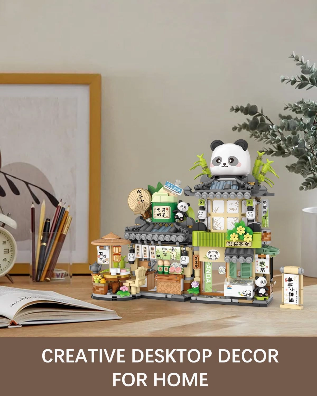 City Street View Panda Tea Shop Building Blocks Set, MOC Creative Panda Animal Theme House, Simulation Architecture Construction Toy, Gifts Idea for Kids Adults (Mini Blocks 860 pcs)