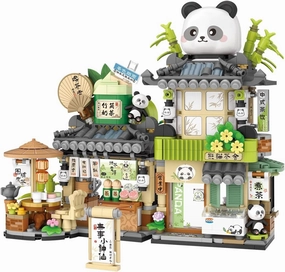 City Street View Panda Tea Shop Building Blocks Set, MOC Creative Panda Animal Theme House, Simulation Architecture Construction Toy, Gifts Idea for Kids Adults (Mini Blocks 860 pcs)