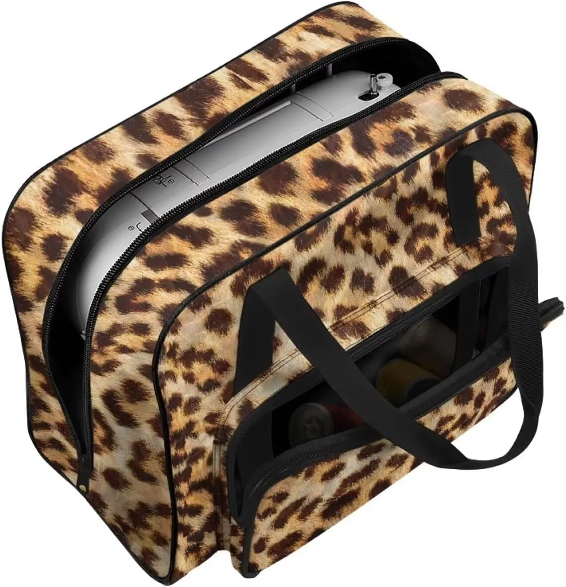 Classic Leopard Print Universal Sewing Machine Case, Portable Cover Tote Bag for Most Machines - Carrying Travel Storage Carrier Supply Organizer for Accessories