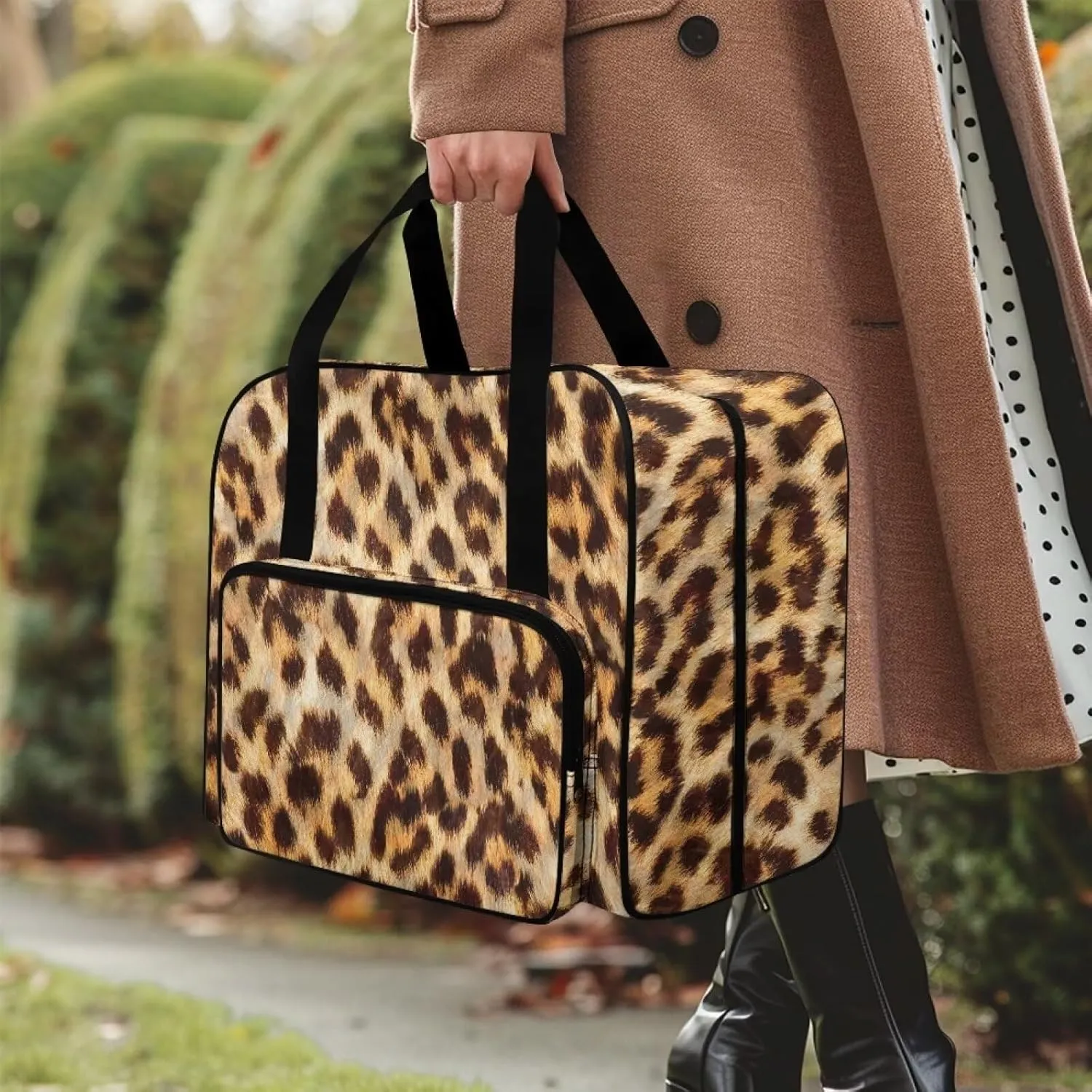 Classic Leopard Print Universal Sewing Machine Case, Portable Cover Tote Bag for Most Machines - Carrying Travel Storage Carrier Supply Organizer for Accessories