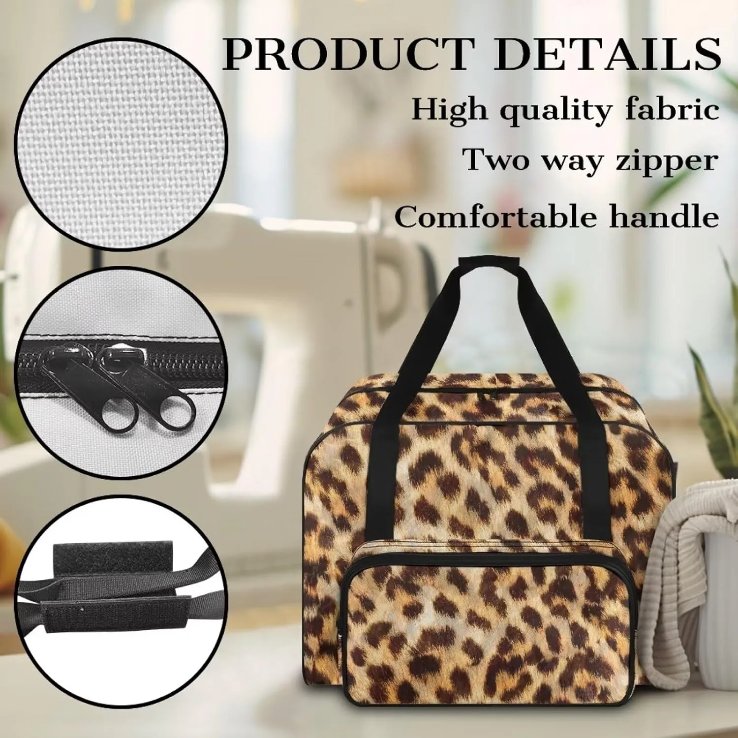 Classic Leopard Print Universal Sewing Machine Case, Portable Cover Tote Bag for Most Machines - Carrying Travel Storage Carrier Supply Organizer for Accessories