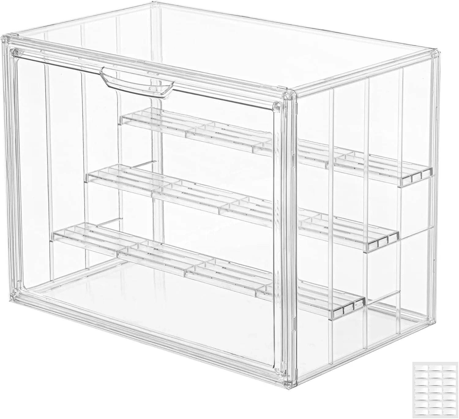 Clear Acrylic 4 Tier Figure Display Case with 3 Movable Plates, Stackable Showcase with Magnetic Door for Collectibles (Large-1pack)