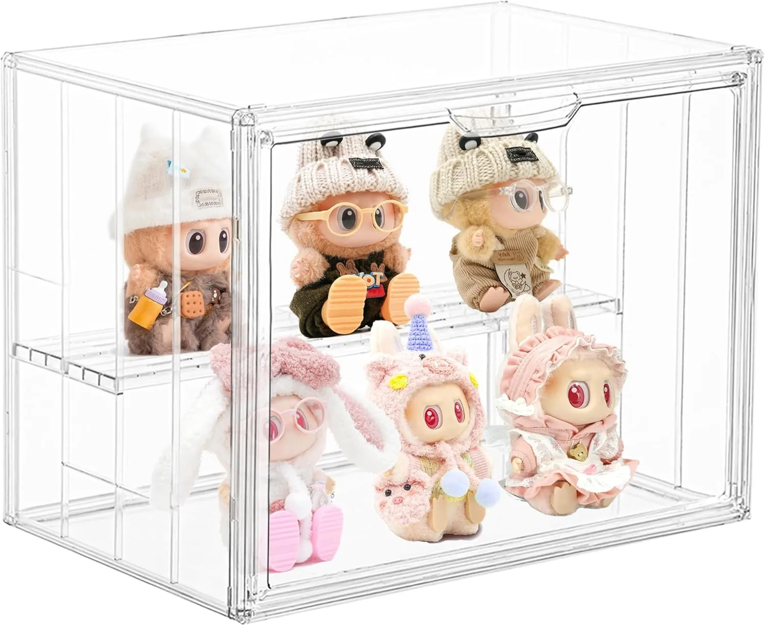 Clear Acrylic 4 Tier Figure Display Case with 3 Movable Plates, Stackable Showcase with Magnetic Door for Collectibles (Large-1pack)