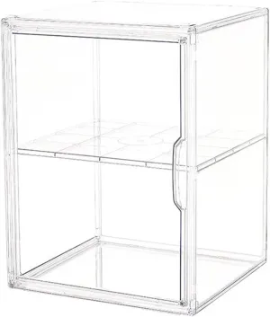 Clear Acrylic Display Case, 2 Tier Adjustable Display Box with Magnetic Door Stackable Dustproof Showcase with Movable Shelve for Collectibles Action Figure Display (plastic 5)