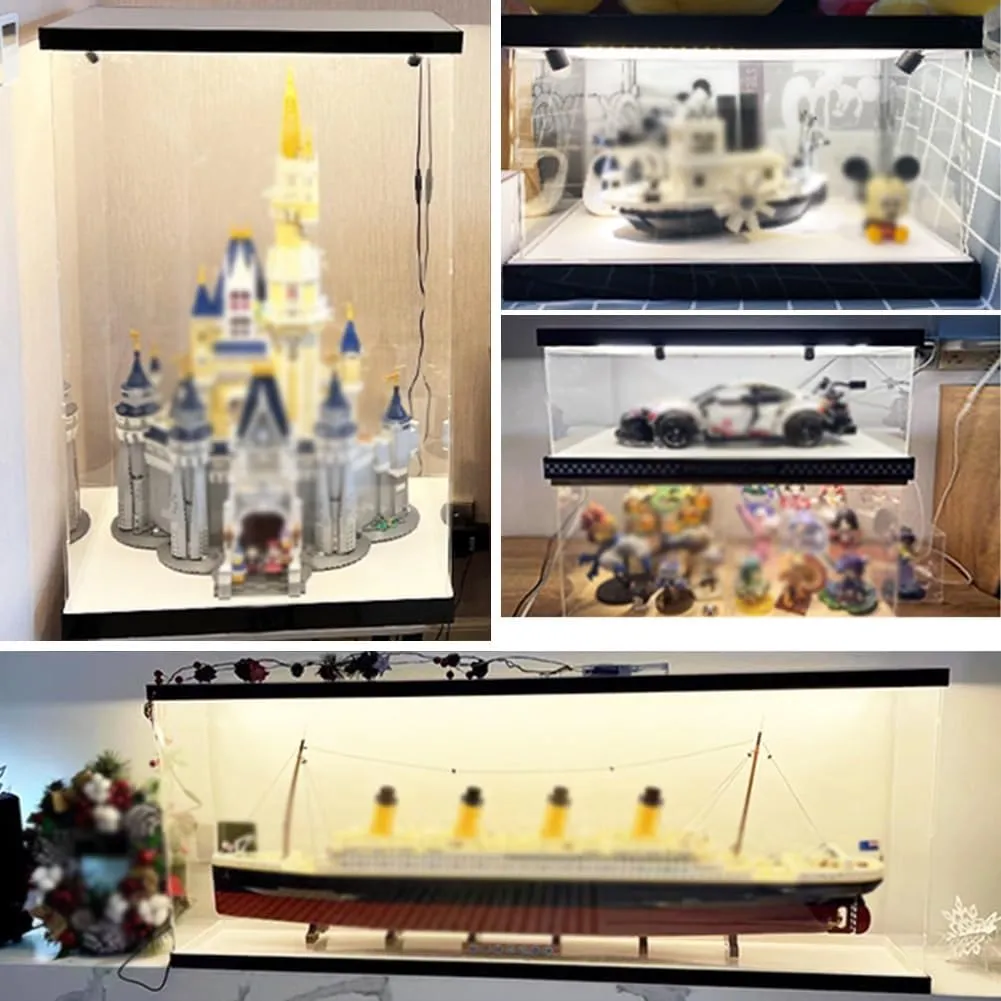 Clear Acrylic Display Case, Stackable Showcase with LED Light Source, Display Action Figures Box with Two Spotlights for Storage Organizing Toys(45x35x30cm)