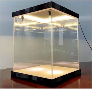 Clear Acrylic Display Case, Stackable Showcase with LED Light Source, Display Action Figures Box with Two Spotlights for Storage Organizing Toys(45x35x30cm)