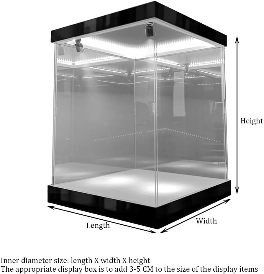 Clear Acrylic Display Case, Stackable Showcase with LED Light Source, Display Action Figures Box with Two Spotlights for Storage Organizing Toys(45x35x30cm)