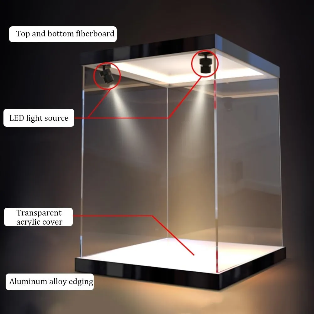 Clear Acrylic Display Case, Stackable Showcase with LED Light Source, Display Action Figures Box with Two Spotlights for Storage Organizing Toys(45x35x30cm)