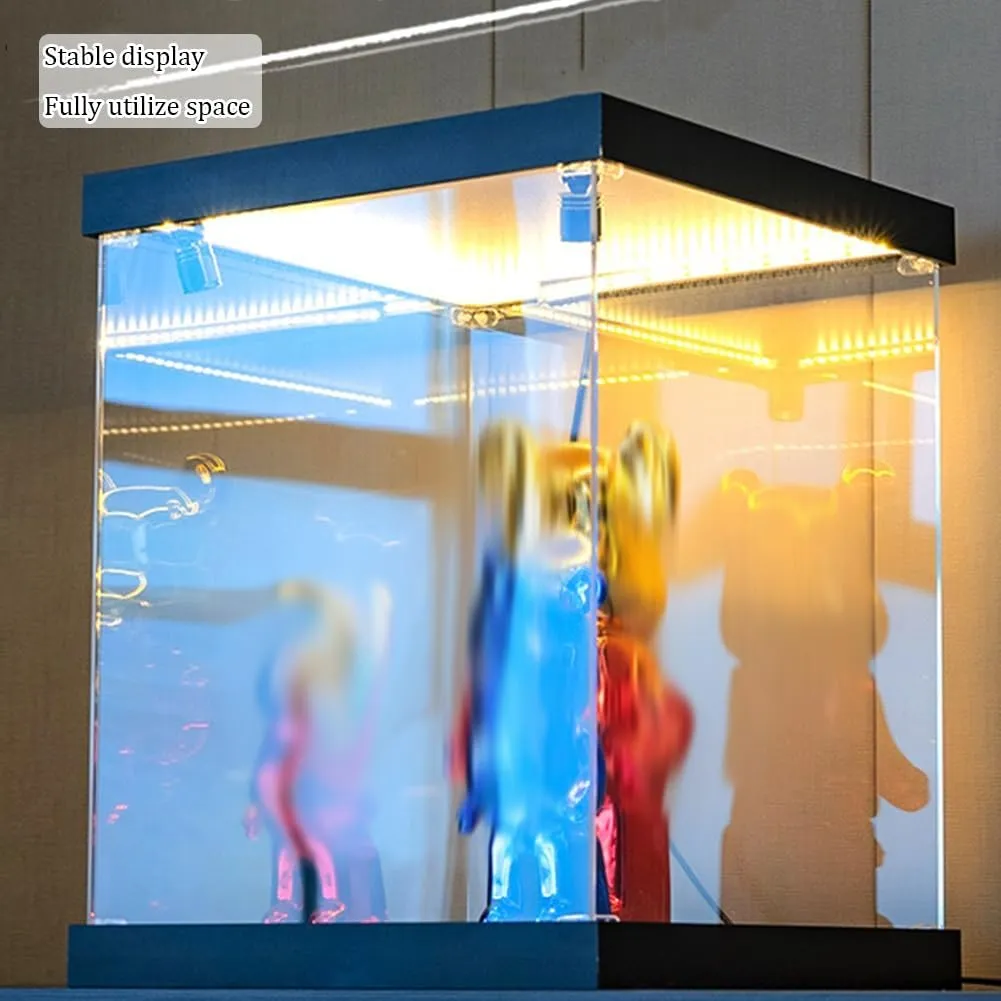 Clear Acrylic Display Case, Stackable Showcase with LED Light Source, Display Action Figures Box with Two Spotlights for Storage Organizing Toys(45x35x30cm)