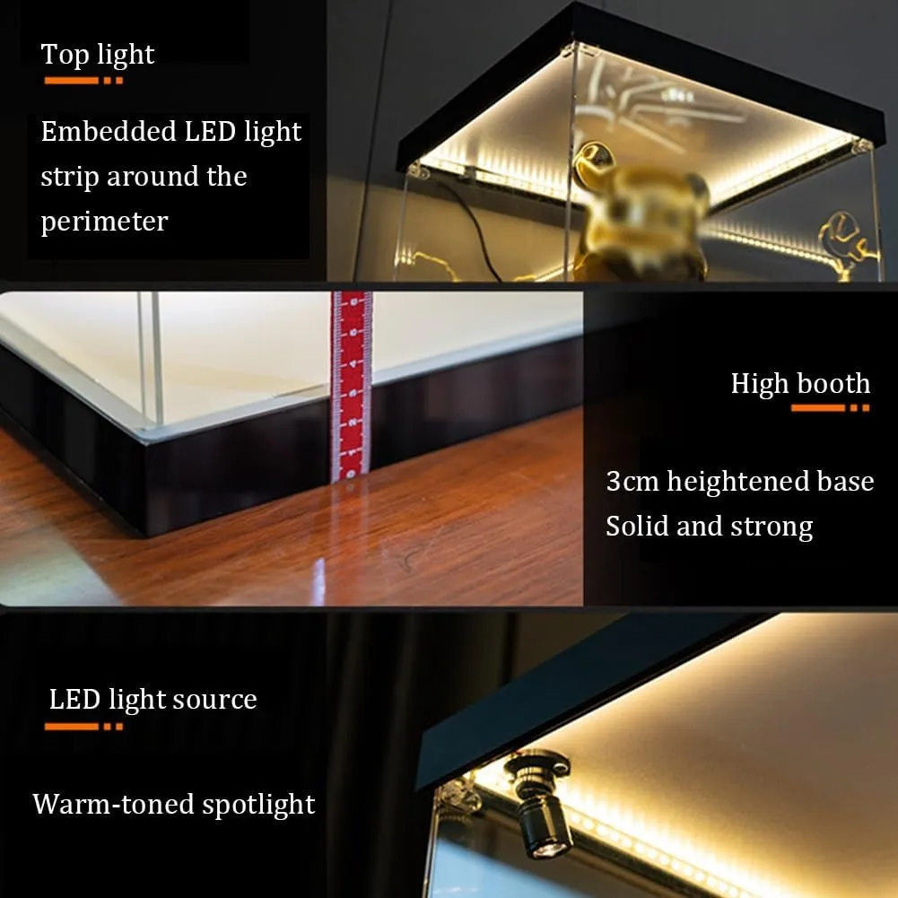 Clear Acrylic Display Case, Stackable Showcase with LED Light Source, Display Action Figures Box with Two Spotlights for Storage Organizing Toys(45x35x30cm)