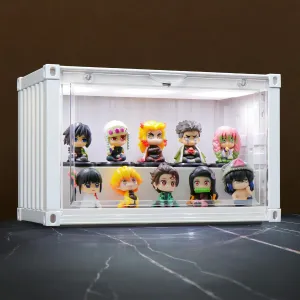 Clear Display Case for Miniature Figures and Funko Pop - LED-Lit, Dustproof,Stackable Small Showcase Display Cases for Collectibles Mini Toys (White, 9"x4.7"x5.5“ inches)