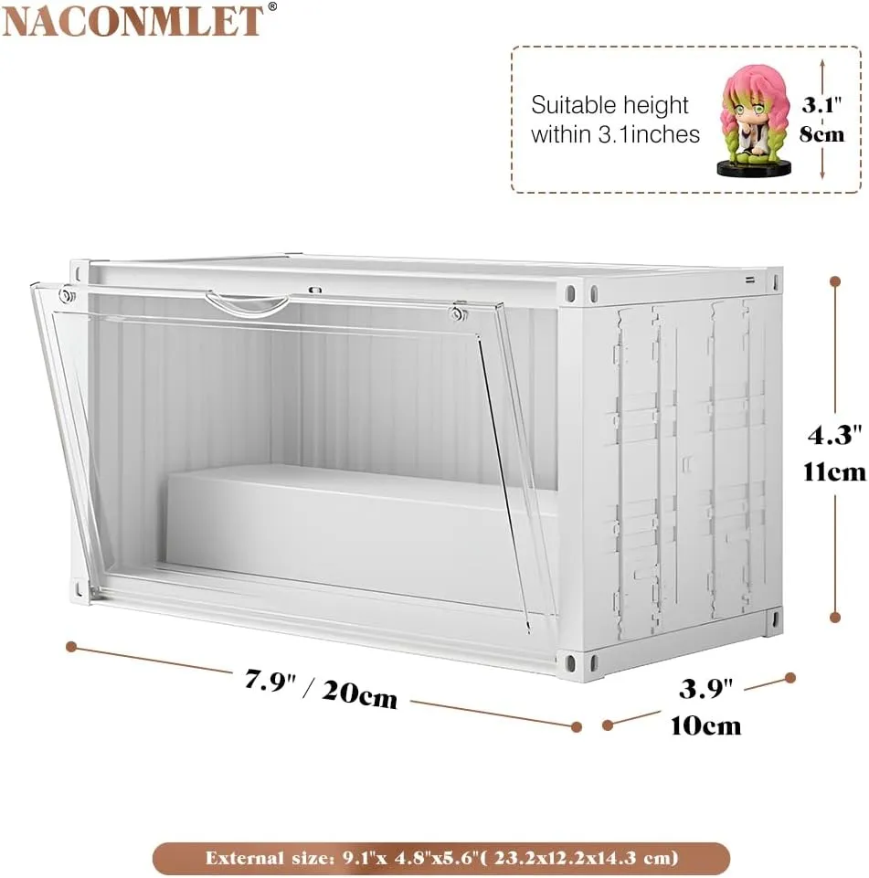Clear Display Case for Miniature Figures and Funko Pop - LED-Lit, Dustproof,Stackable Small Showcase Display Cases for Collectibles Mini Toys (White, 9"x4.7"x5.5“ inches)