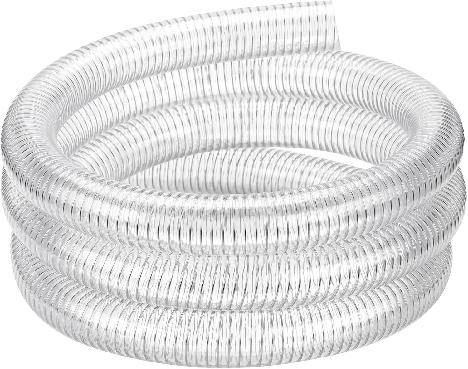 Clear Wire Reinforced Suction Hose 2” ID × 2-5/16” OD - 50ft Heavy Duty Flexible PVC Spiral Steel Wire Pipe High Pressure Vacuum Vinyl Tubing for Drawing Water Oil Powder (50 ft, 2" ID)