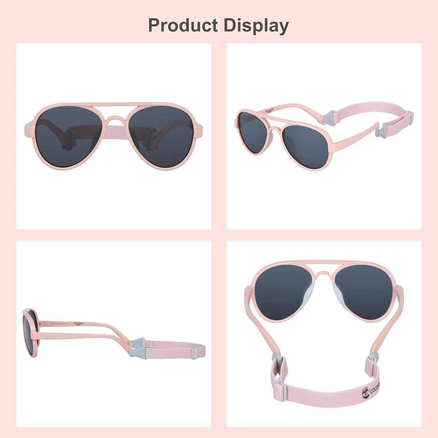 COCOSAND Baby Boys Girls Aviator Sunglasses with Strap Polarized Flexible Retro Pilot for Infants Toddler Age 0-24 Months
