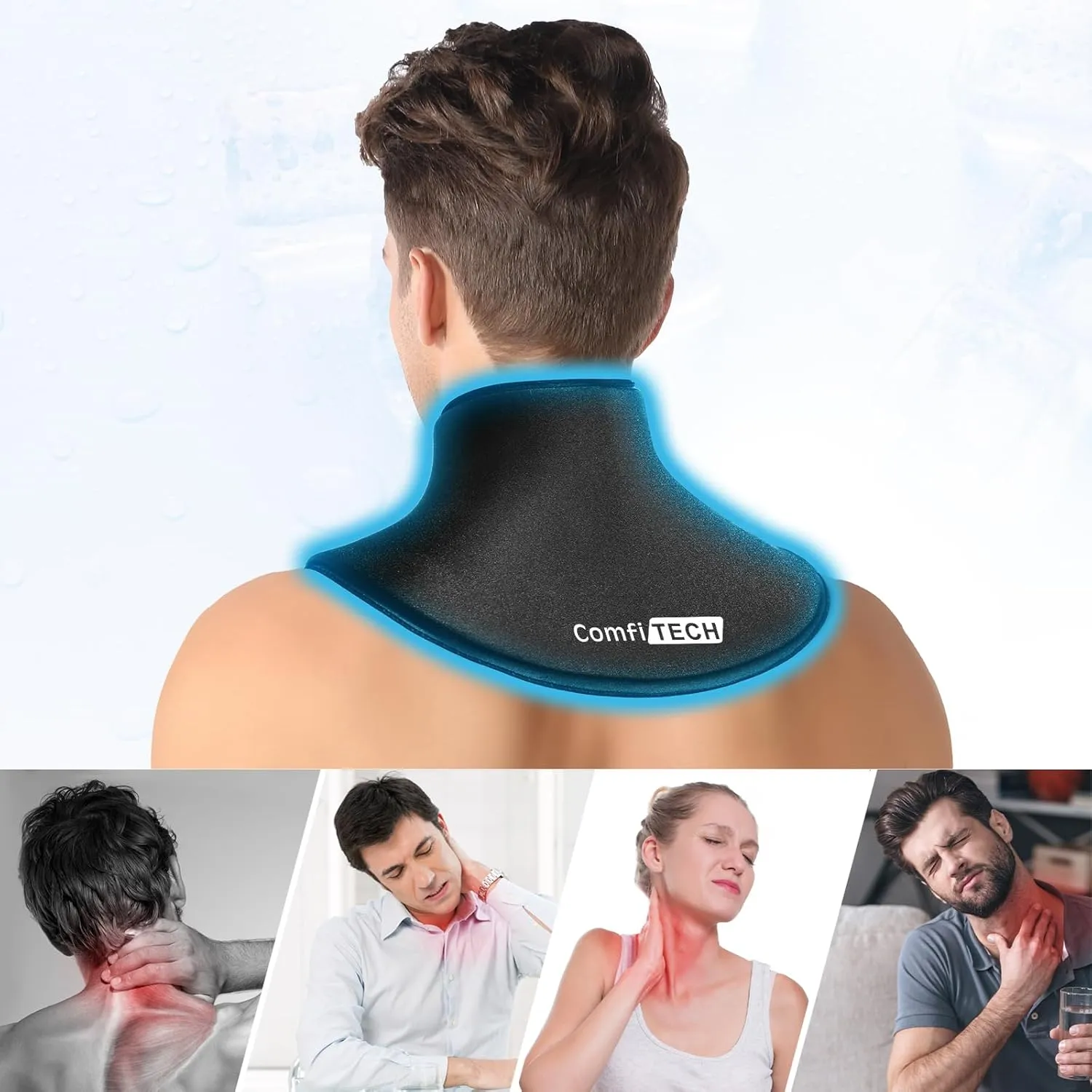 ComfiTECH Neck Ice Pack Wrap Gel, Cooling Pad for Cervical and Shoulder, Large, 2 Packs