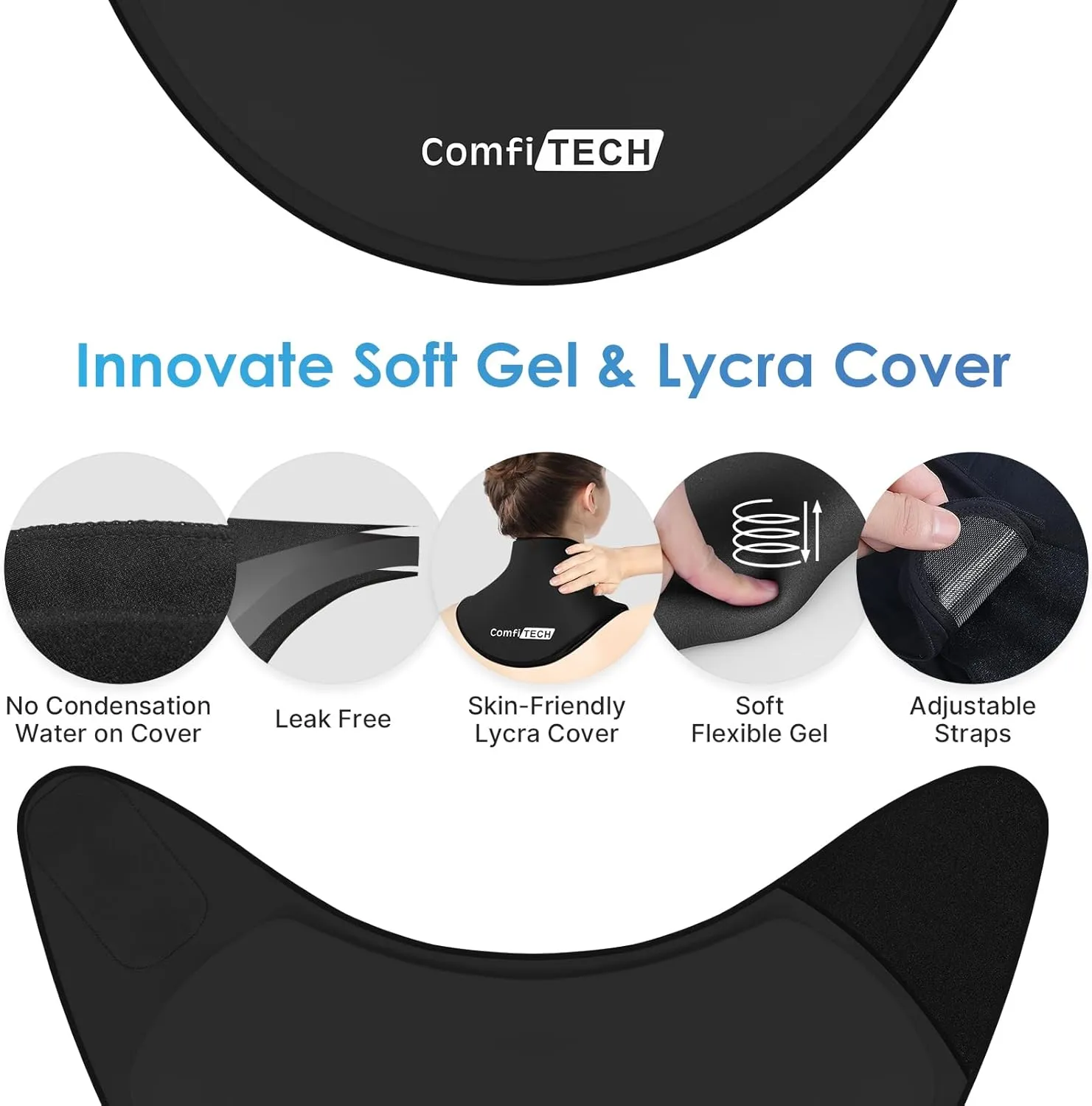 ComfiTECH Neck Ice Pack Wrap Gel, Cooling Pad for Cervical and Shoulder, Large, 2 Packs