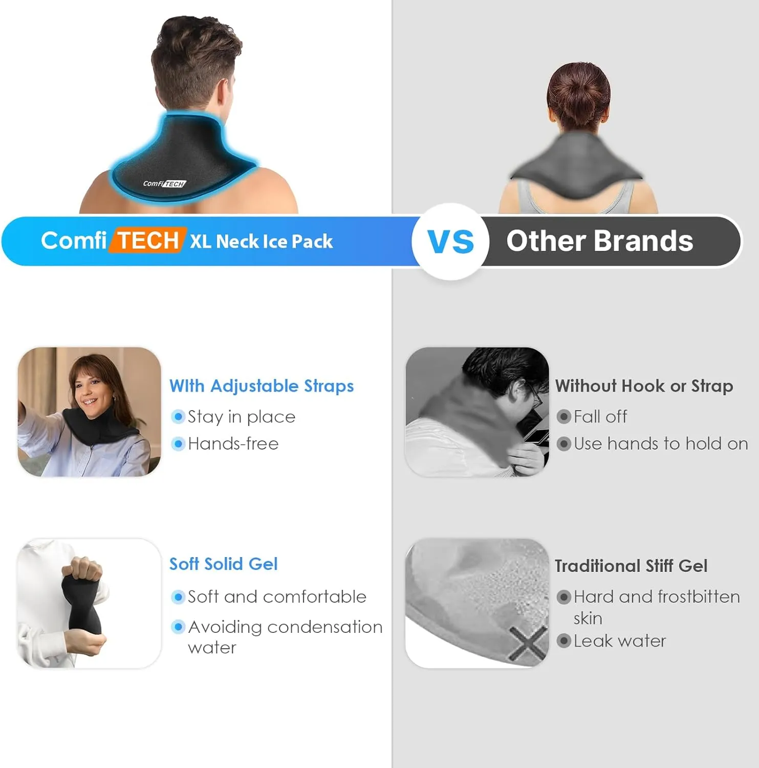 ComfiTECH Neck Ice Pack Wrap Gel, Cooling Pad for Cervical and Shoulder, Large, 2 Packs