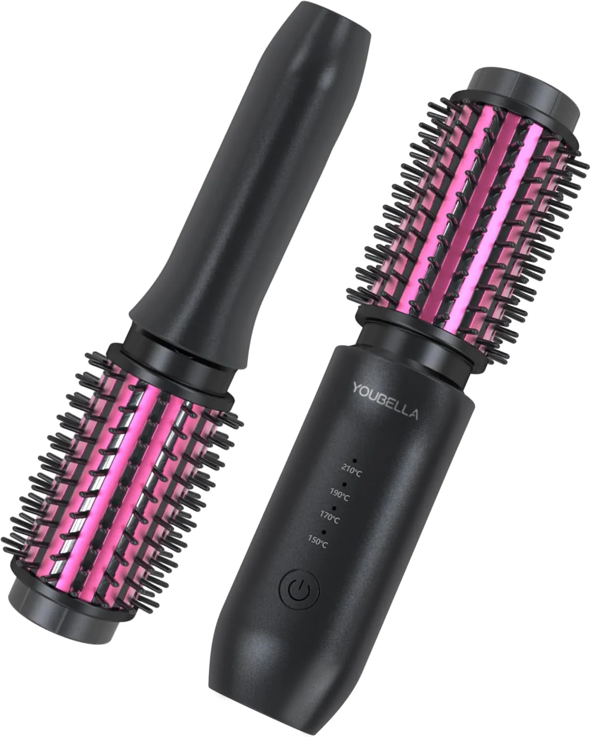 Cordless Hair Curling Iron Brush, Mini Travel Hot Straightener Comb, 3-in-1 Portable Wave Curling Wand, 1.5″ Ionic Heated Brush, USB Rechargeable Hair Curler, Black