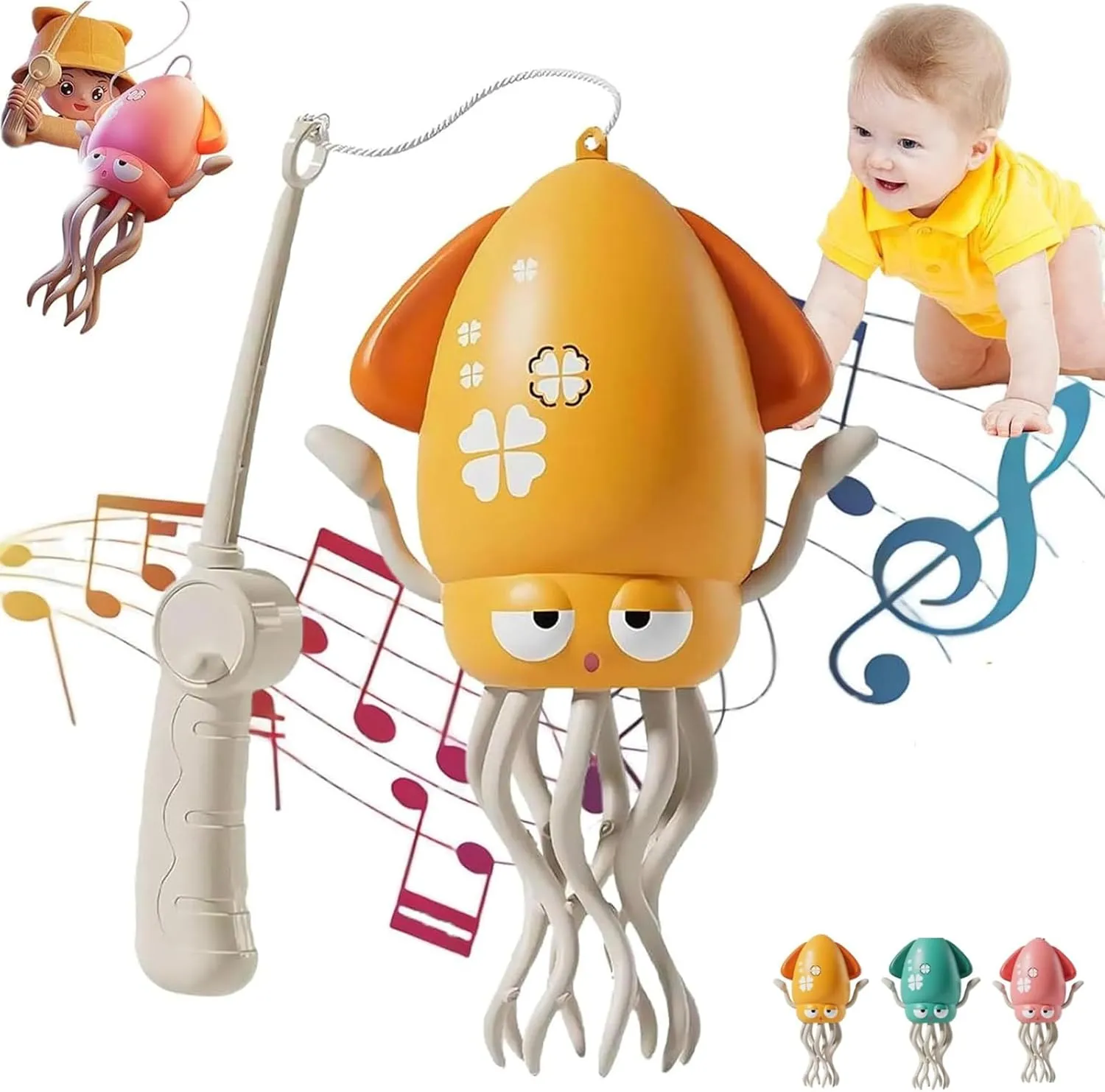 Crawling Octopus Toy, Smart Tentacle Explorer, Dancing Squid Toy, Dancing Octopus Toys, Creative Magic Crazy 8-Leg Action Obstacle, Rechargeable Squid Toys with Flashing Lights (Yellow)