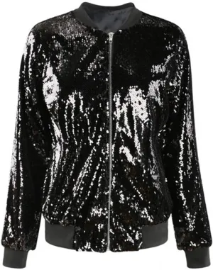 Cresay Women's Sequin Fitted Long Sleeve Zipper Blazer Bomber Jacket