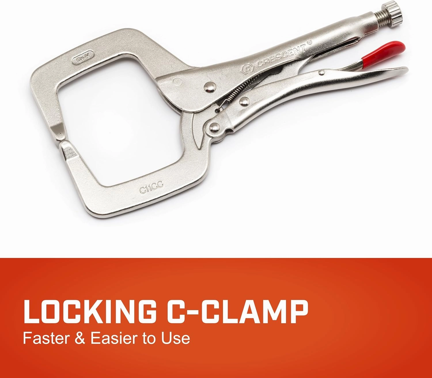 Crescent Locking C-Clamp - Heavy-Duty, Adjustable Metal Clamp with Compound Action & Hex Key Receiver - C11CCVN - 11", Red