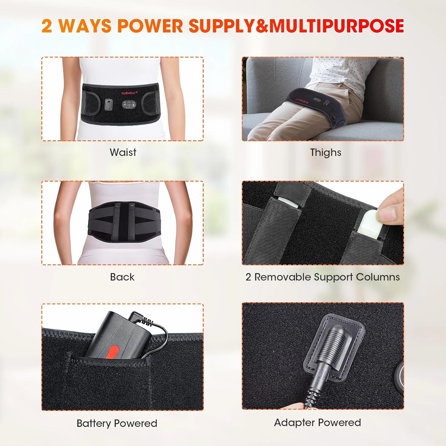 CUEHEAT Heated Waist Belt, Cordless Back and Belly Heating Massage, Electric Rechargeable Battery Powered