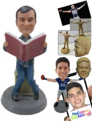 Custom Bobblehead Smart Man with Abig Book in Hand - Leisure & Casual Casual Males Personalized Bobb
