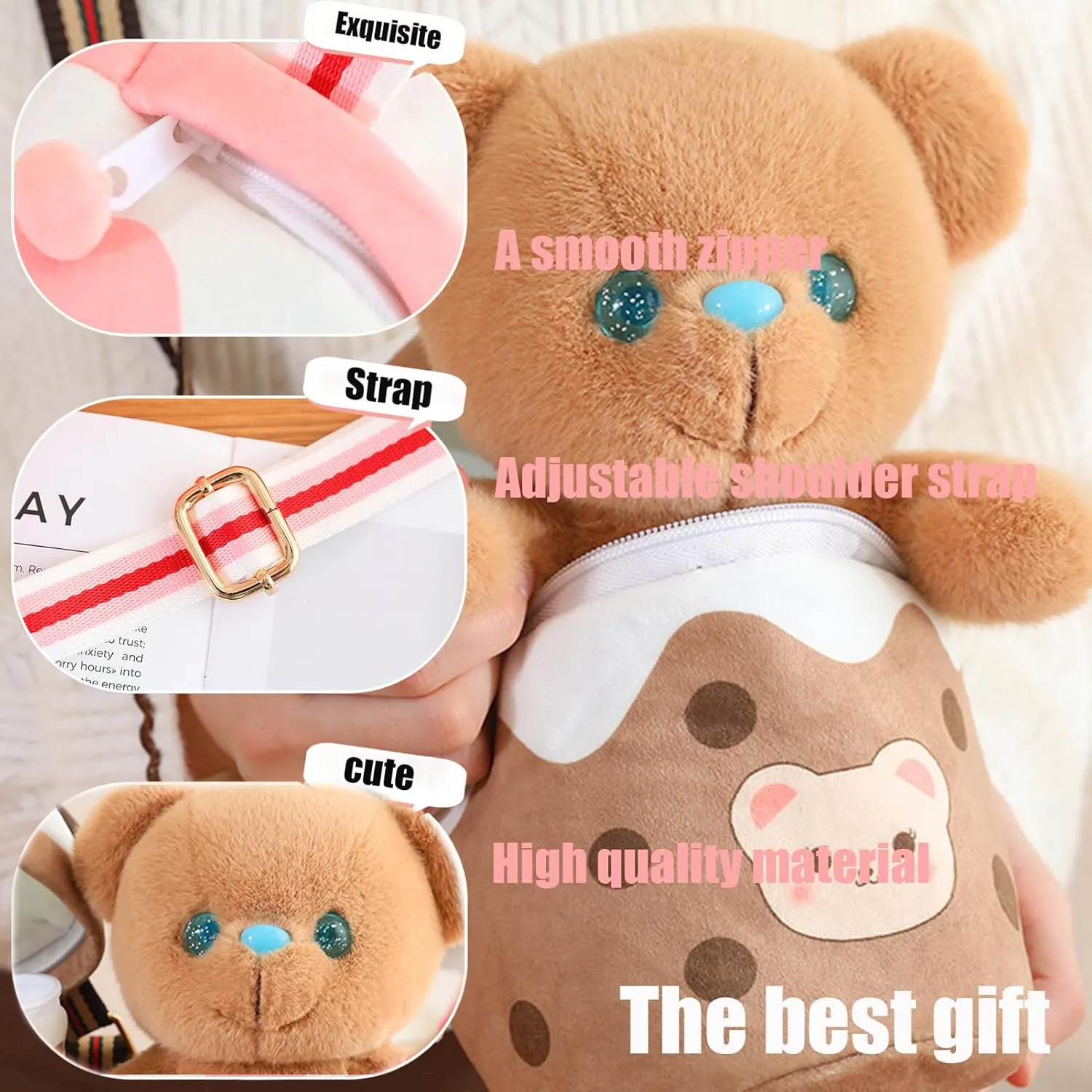 Cute Bear Stuffed Animals，Premium Plush Bear Stuffed Animal with Backpack 10 Inch Stuffed Bear and Bag Gift for Kids(Color:Bear)
