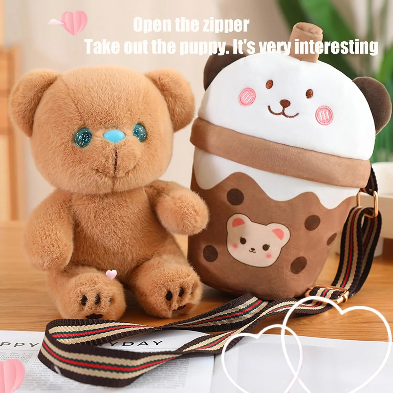 Cute Bear Stuffed Animals，Premium Plush Bear Stuffed Animal with Backpack 10 Inch Stuffed Bear and Bag Gift for Kids(Color:Bear)