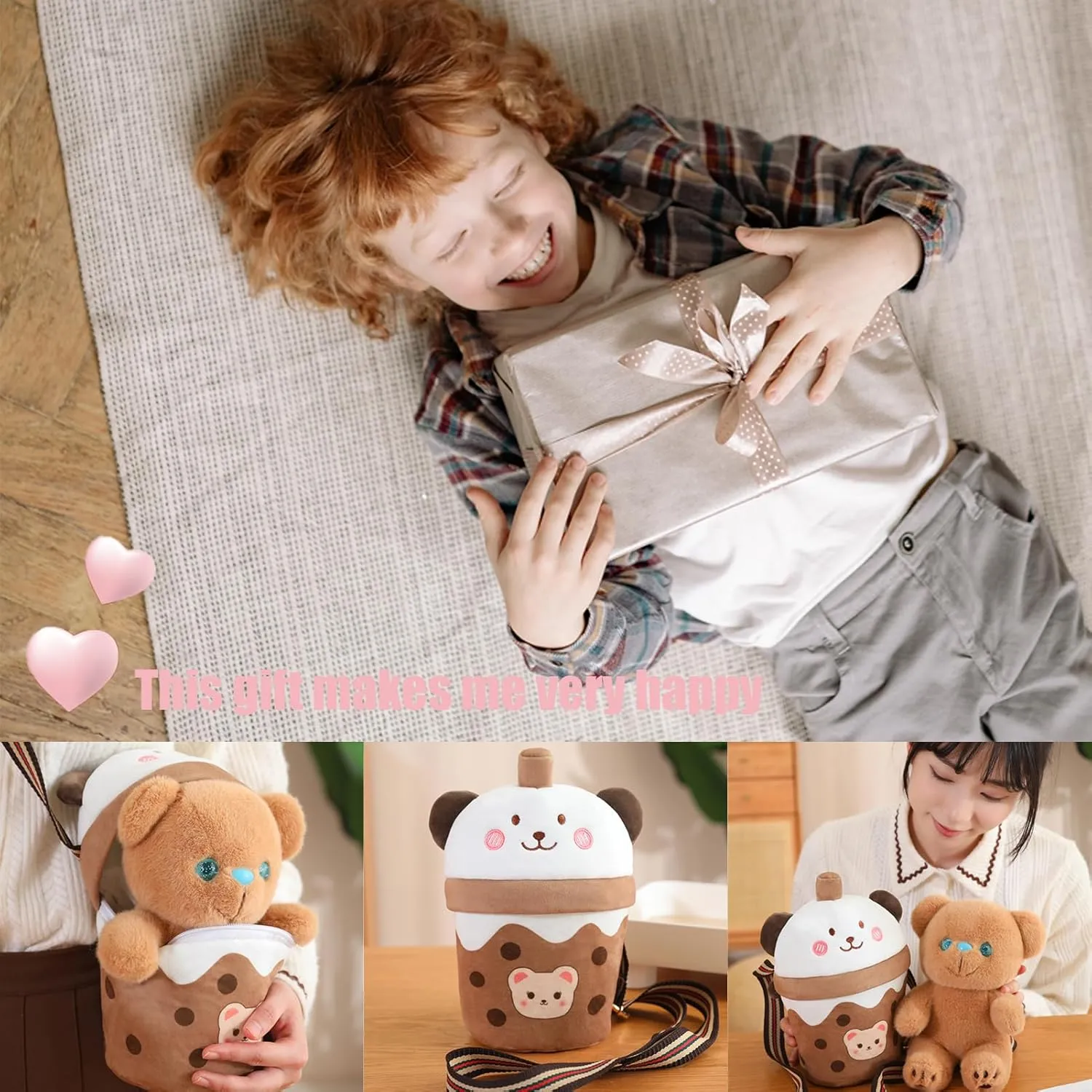 Cute Bear Stuffed Animals，Premium Plush Bear Stuffed Animal with Backpack 10 Inch Stuffed Bear and Bag Gift for Kids(Color:Bear)