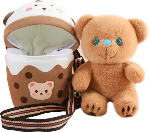 Cute Bear Stuffed Animals，Premium Plush Bear Stuffed Animal with Backpack 10 Inch Stuffed Bear and Bag Gift for Kids(Color:Bear)