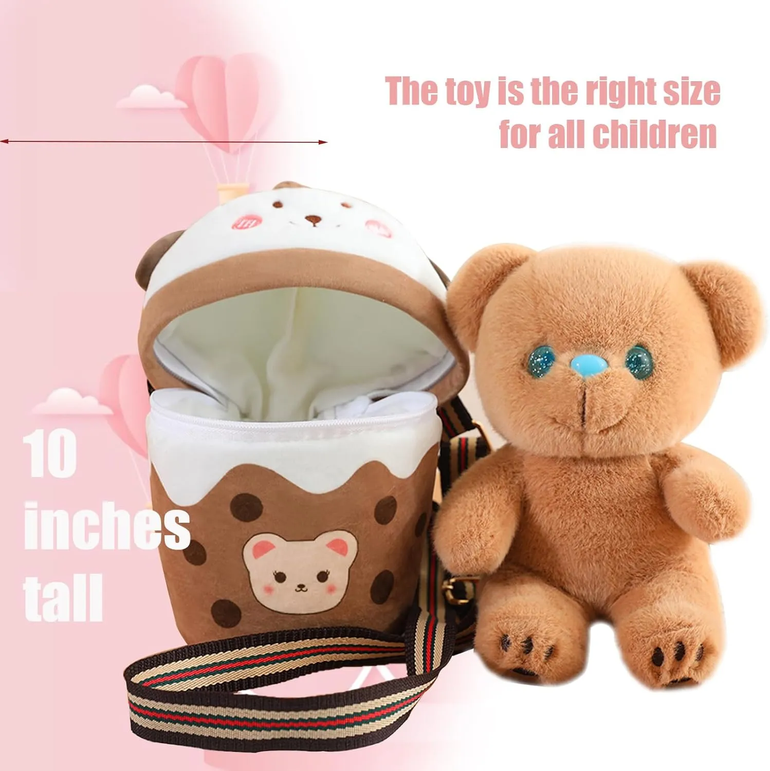 Cute Bear Stuffed Animals，Premium Plush Bear Stuffed Animal with Backpack 10 Inch Stuffed Bear and Bag Gift for Kids(Color:Bear)
