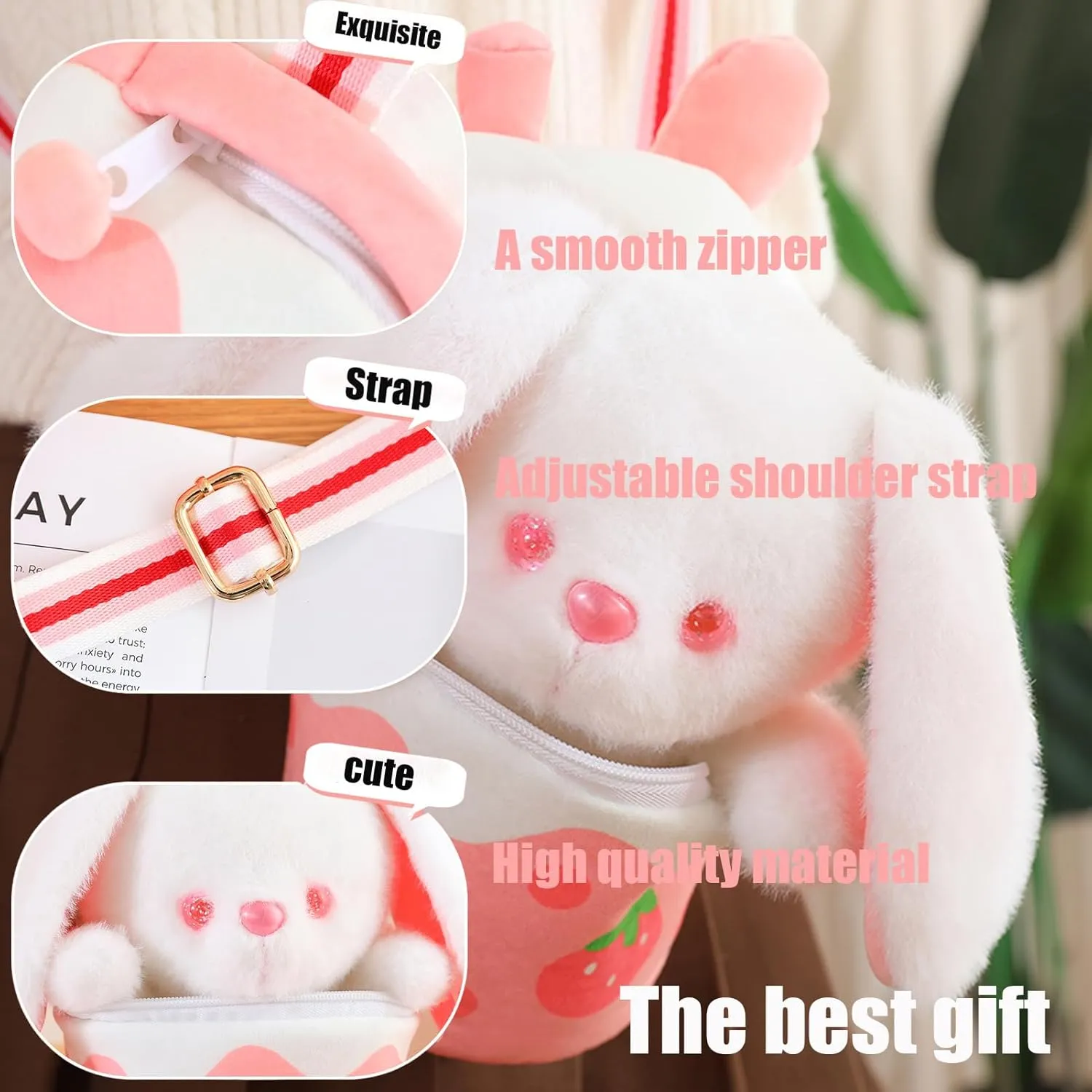 Cute Rabbit Stuffed Animals，Premium Plush Puppy Stuffed Animal with Backpack 10 Inch Stuffed Rabbit and Bag Gift for Kids(Color:Rabbit)