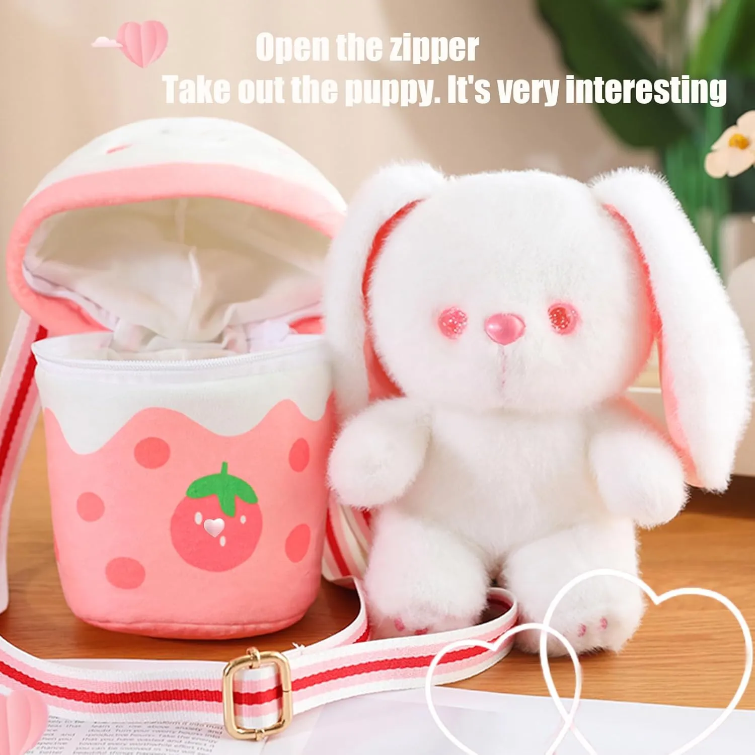 Cute Rabbit Stuffed Animals，Premium Plush Puppy Stuffed Animal with Backpack 10 Inch Stuffed Rabbit and Bag Gift for Kids(Color:Rabbit)